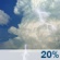 Today: A slight chance of showers, with thunderstorms also possible after noon.  Partly sunny, with a high near 77. Southwest wind 5 to 10 mph.  Chance of precipitation is 20%.